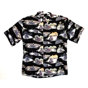 Harley Davidson Mens Button Down All Over Print Motorcycles Black Pocket Shirt L